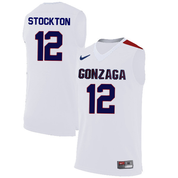 Men #12 John Stockton Gonzaga Bulldogs College Basketball Jerseys-White